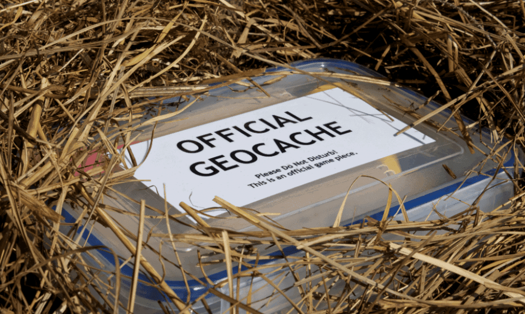 Geocache box hidden under some straw